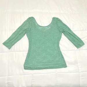 Guess turquoise lace three-quarter sleeve top